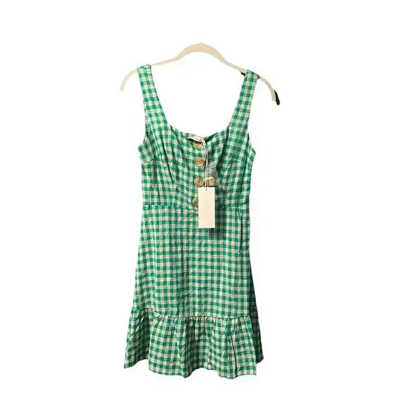New Lush Dress Women's XS Mini Gingham Linen Blend Sundress Ruffle A-line Summer - Picture 3 of 13